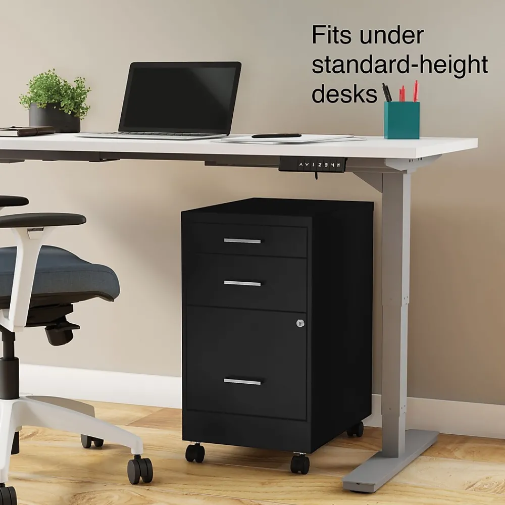 File Cabinets*Staples 3-Drawer Mobile Vertical File Cabinet, Letter Size, Lockable, 25.7"H x 14.3"W x 19.9"D, Black (ST52156-CC)