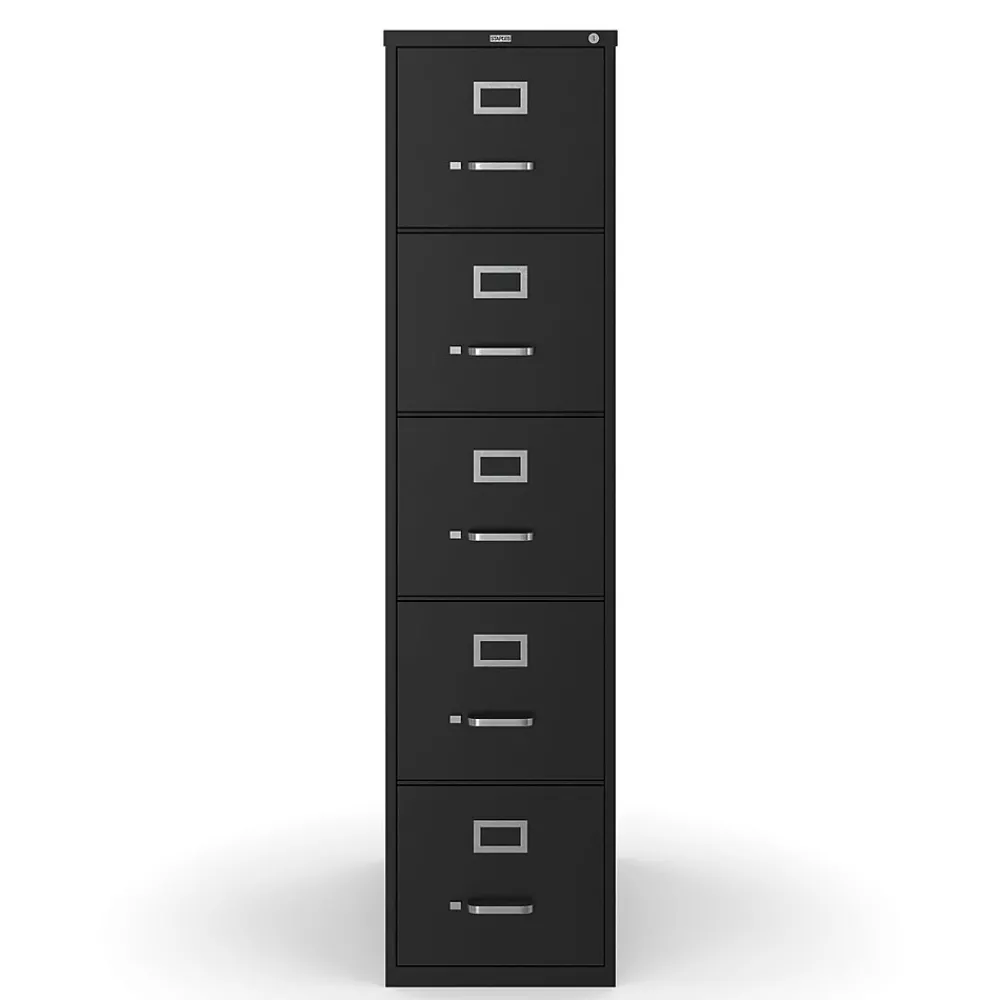 File Cabinets*Staples 5-Drawer Vertical File Cabinet, Letter Size, Lockable, 61.38"H x 15"W x 26.5"D, (59589/25432) Black