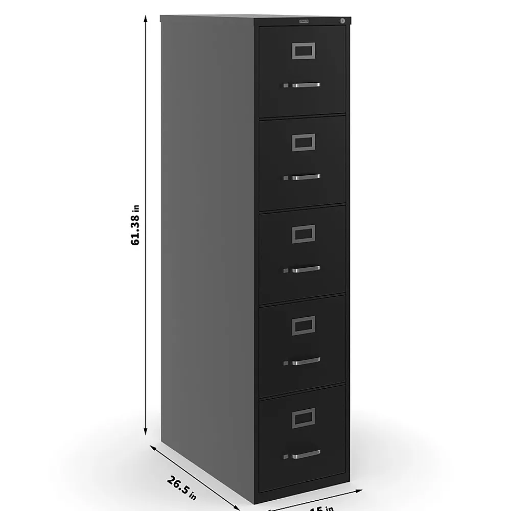 File Cabinets*Staples 5-Drawer Vertical File Cabinet, Letter Size, Lockable, 61.38"H x 15"W x 26.5"D, (59589/25432) Black