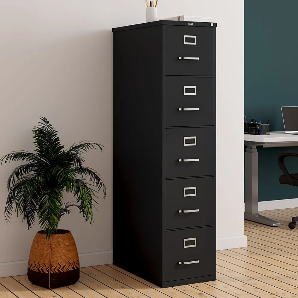 File Cabinets*Staples 5-Drawer Vertical File Cabinet, Letter Size, Lockable, 61.38"H x 15"W x 26.5"D, (59589/25432) Black