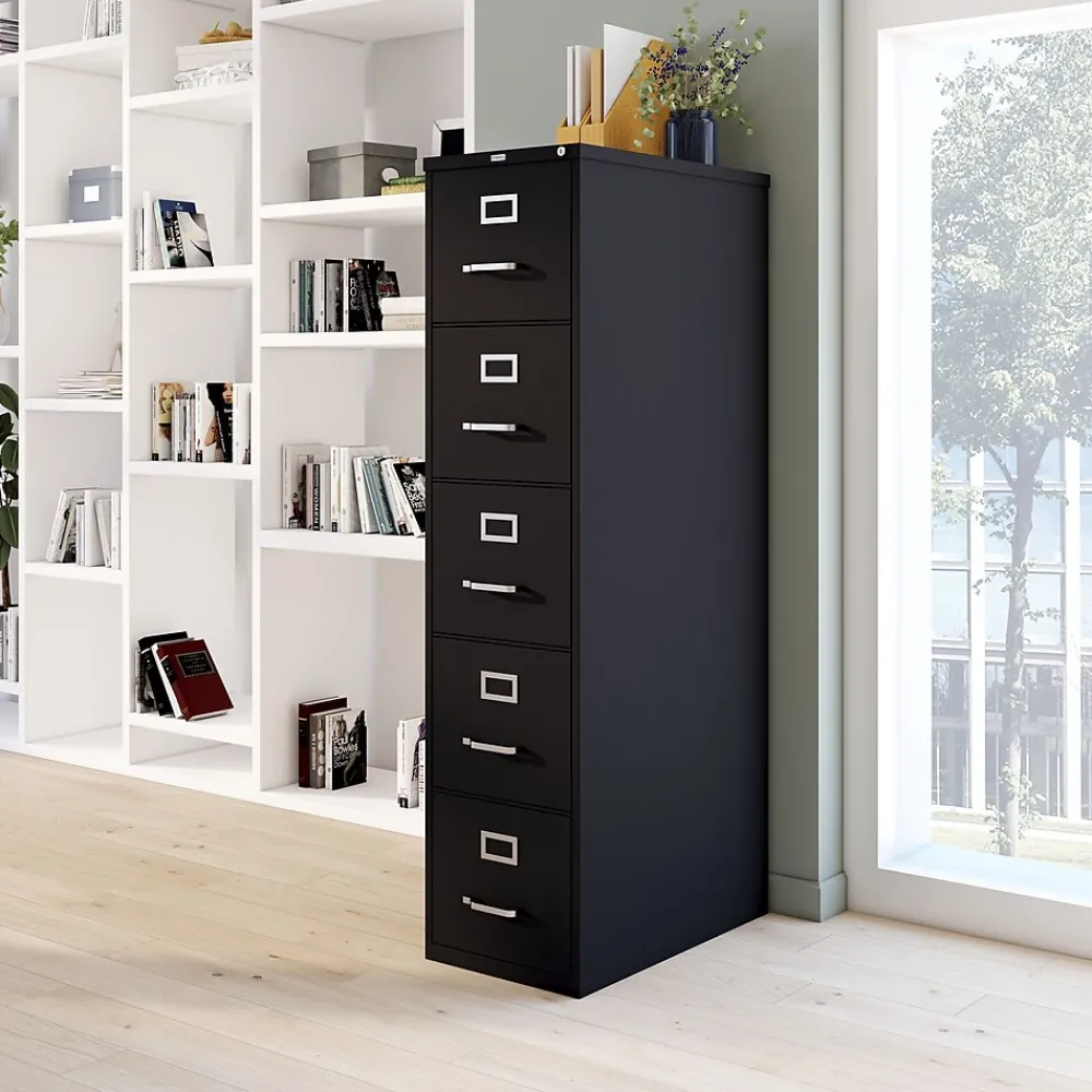File Cabinets*Staples 5-Drawer Vertical File Cabinet, Letter Size, Lockable, 61.38"H x 15"W x 26.5"D, (59589/25432) Black