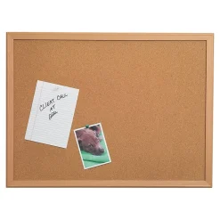 Bulletin*Staples Durable Cork Bulletin Board, Oak Frame, 4'W x 3'H (85234)
