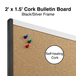 Bulletin*Staples Durable Cork Bulletin Board, Black/Silver Frame, 2' x 1.5' (ST52490-US)