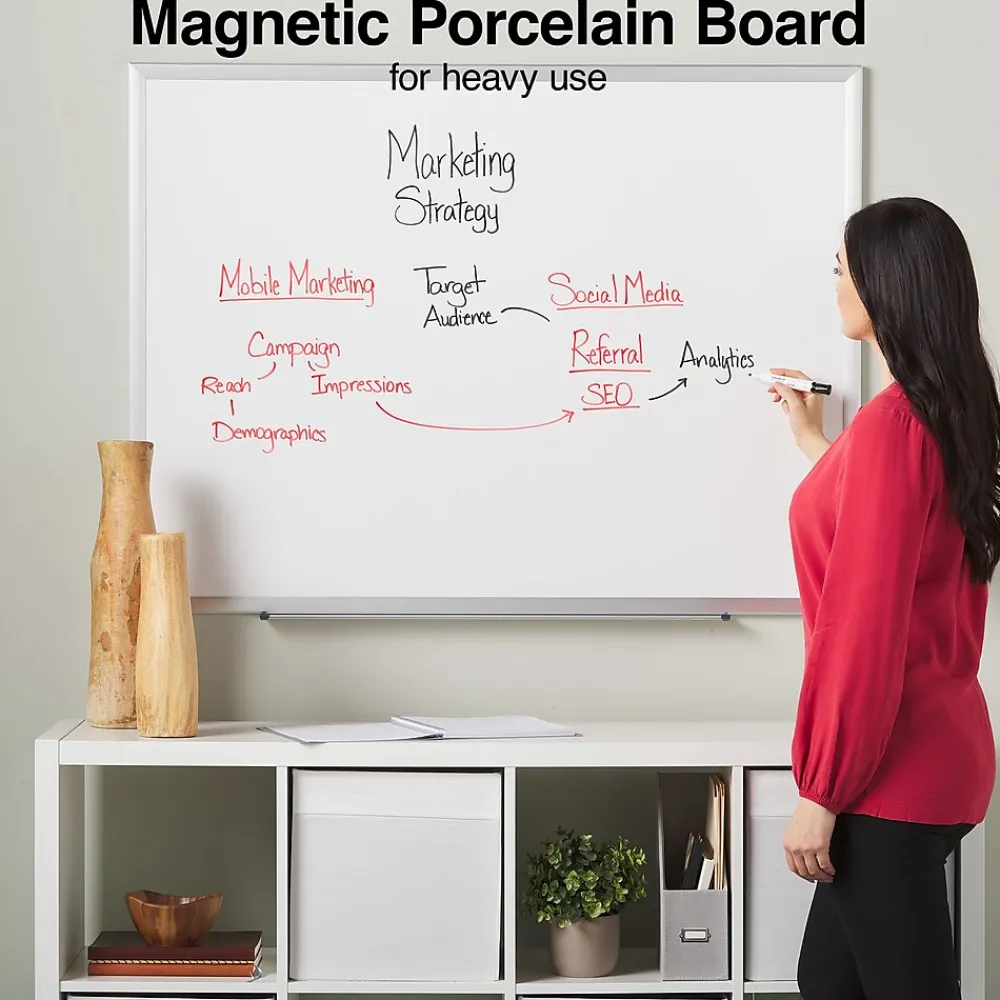 Dry Erase*Staples Durable Magnetic Porcelain Dry-Erase Whiteboard, Aluminum Frame, 4' x 3' (52467/28331)