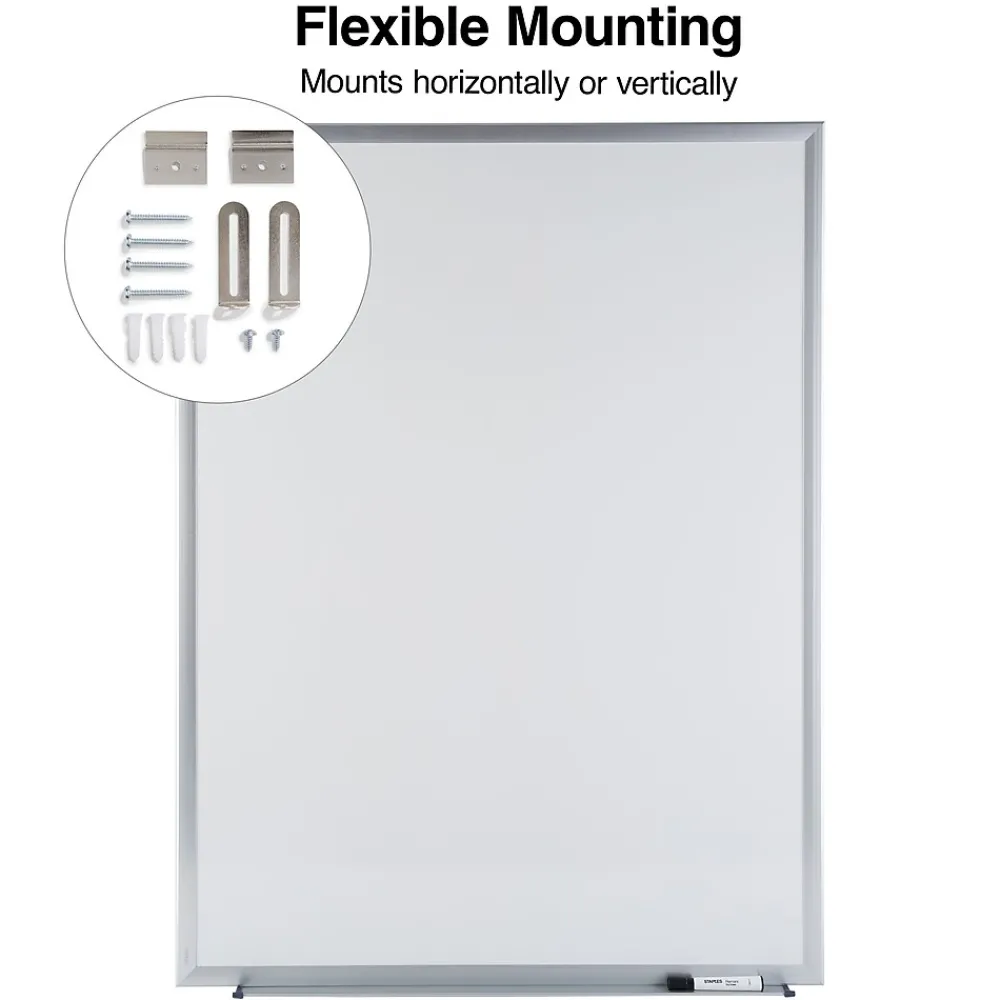 Dry Erase*Staples Durable Magnetic Porcelain Dry-Erase Whiteboard, Aluminum Frame, 4' x 3' (52467/28331)