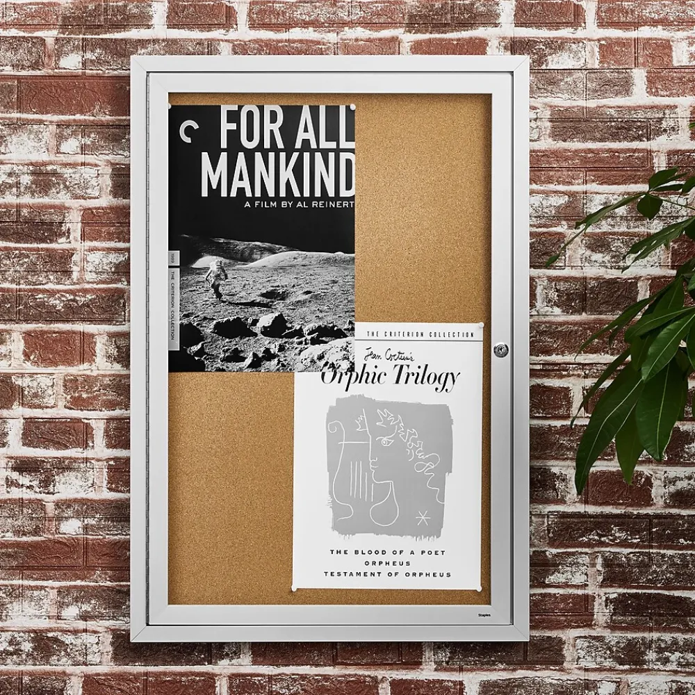 Bulletin*Staples Enclosed Cork Display Board, Aluminum Frame, 3' x 2' (ST61261)