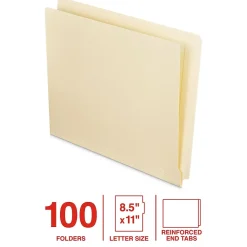 File Folders|Staples End Tab File Folder, Straight Cut, Letter Size, Manila, Reinforced Tab, 100/Box (ST62569)