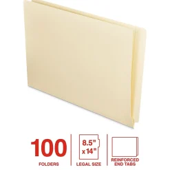 File Folders|Staples End Tab File Folder, Straight Cut, Legal Size, , Manila, Reinforced Tab, 100/Box (ST62571)