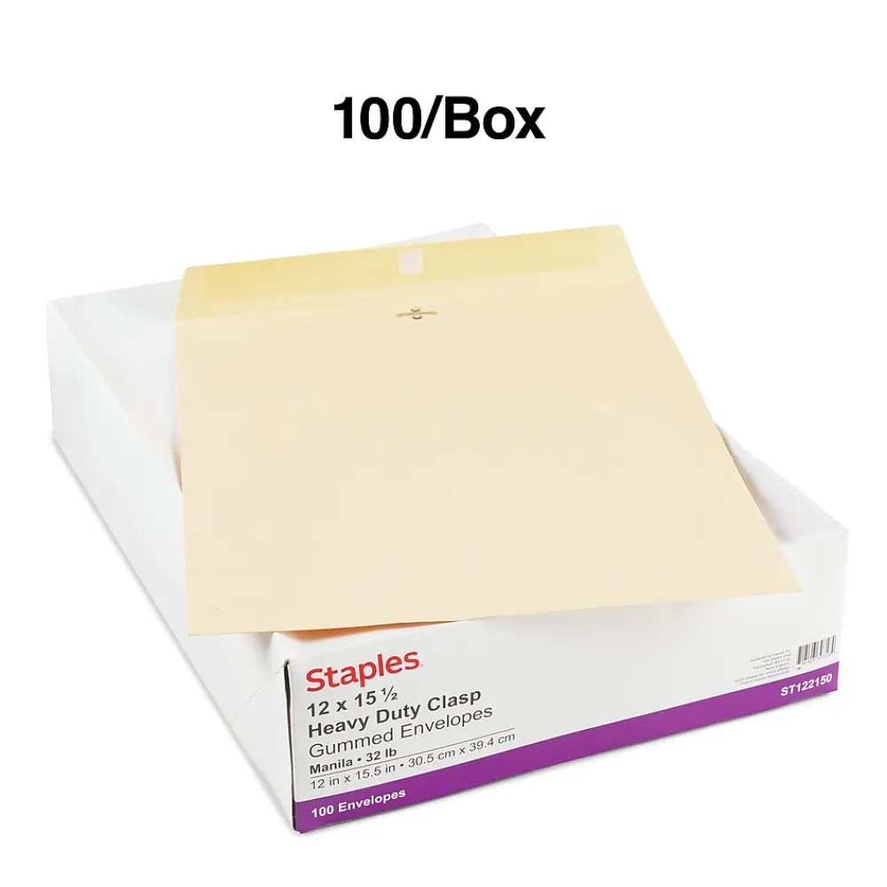 Best Staples Extra-Heavyweight Clasp & Moistenable Glue #15 1/2 Catalog Envelope, 12" x 15 1/2", Beige, 100/Box (ST122150-CC)