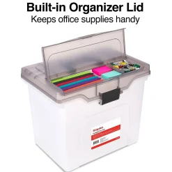File Storage|Staples File Box File Portable Tote, Letter Size, Clear (140165/111112)