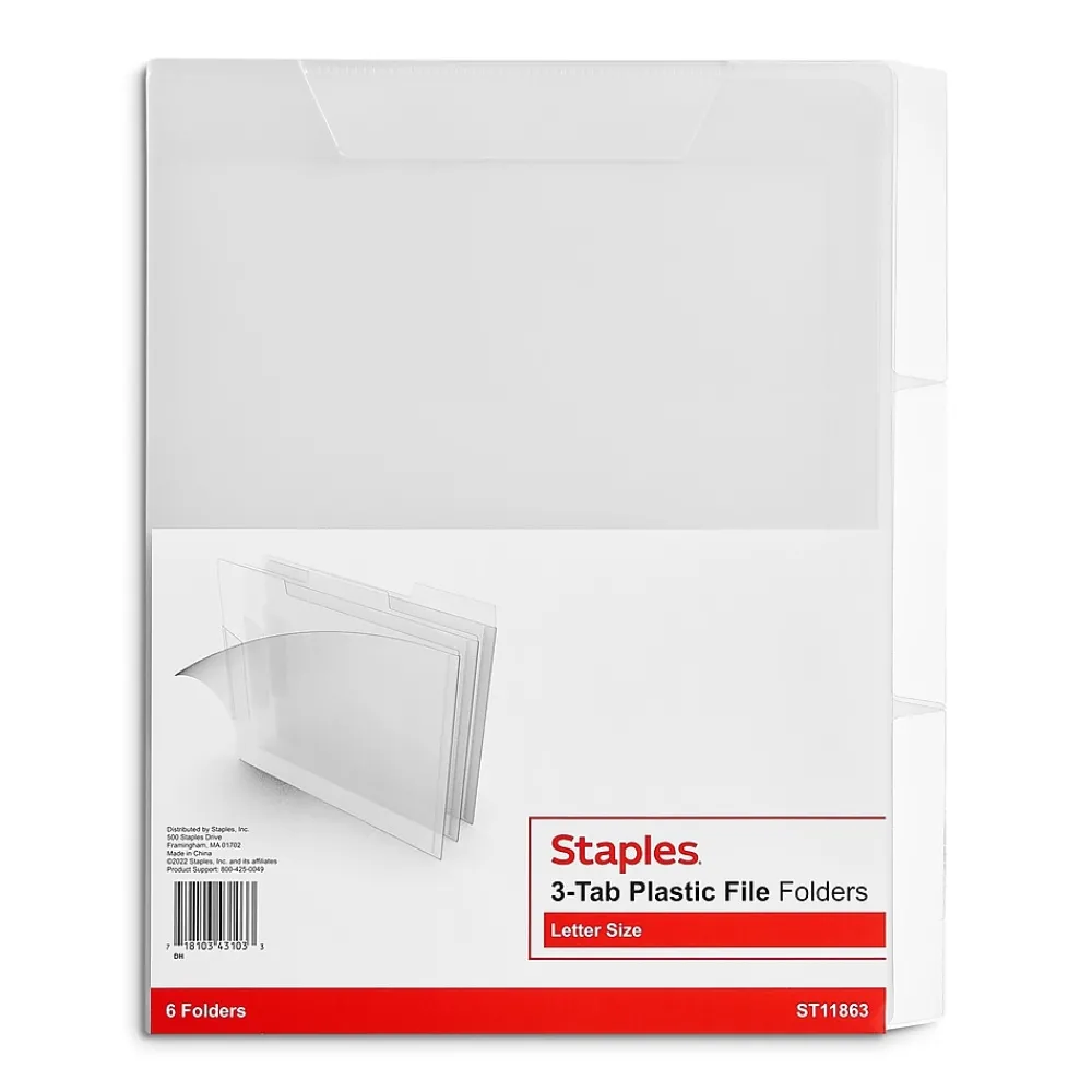 File Folders|Staples File Folder, 3 Tab, Letter Size, Translucent Clear, 6/Pack (TR11863)