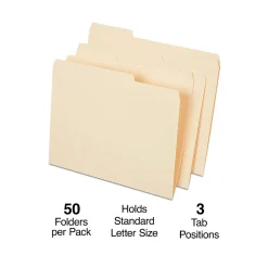 File Folders|Staples File Folder, 1/3-Cut Tab, Letter Size, Manila, 50/Pack (ST541077-CC)