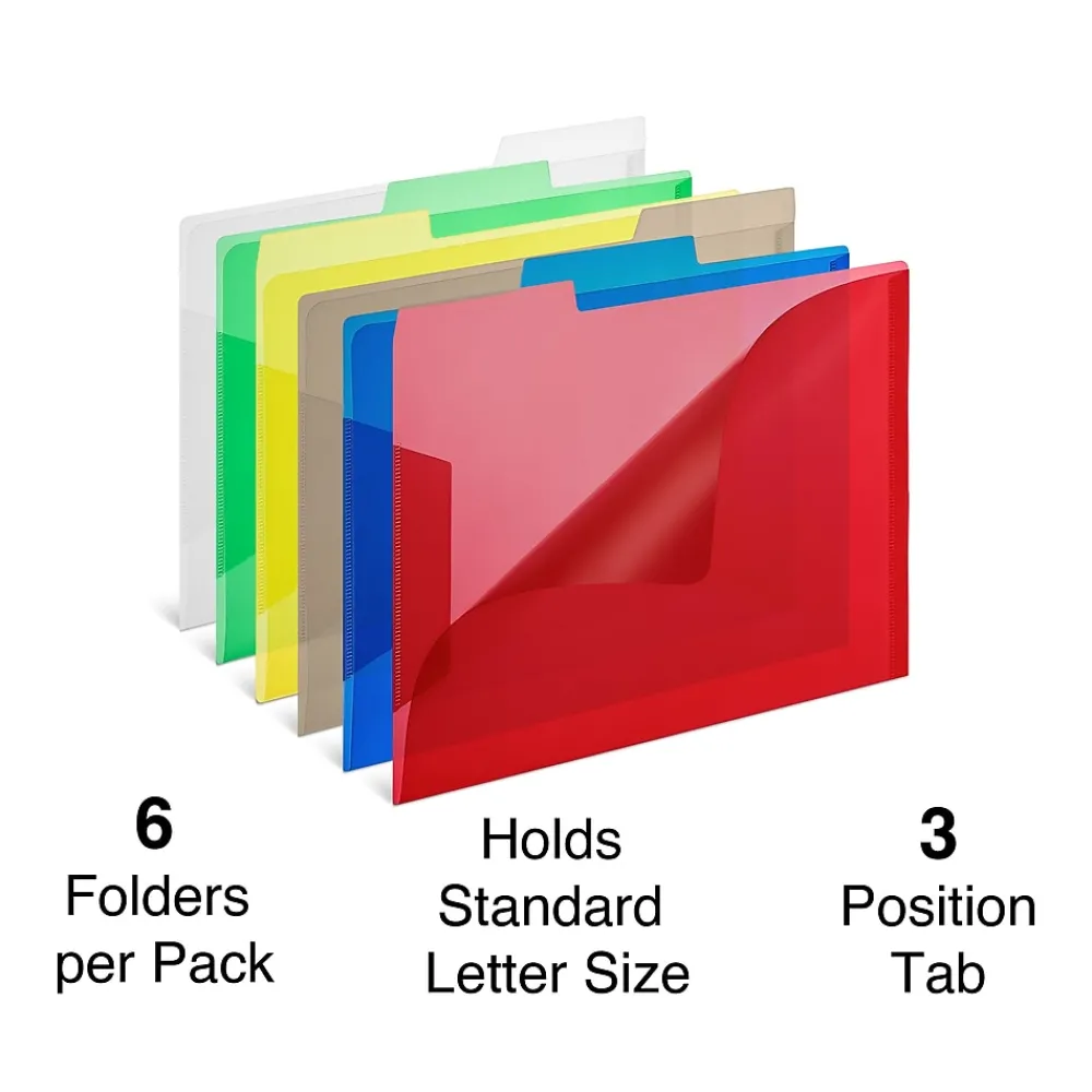 File Folders|Staples File Folders, 1/3-Cut Tab, Letter Size, Assorted Colors, 6/Pack (TR10847/10847)