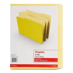 File Folders|Staples File Folders, 1/3-Cut Tab, Letter Size, , 24/Pack (ST13844-CC) Yellow