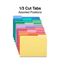 File Folders|Staples File Folders,1/3-Cut Tab, Letter Size, Colors, 250/Box (ST502678-CC) Assorted