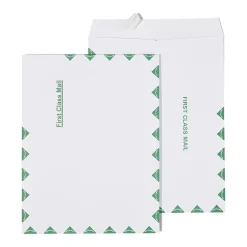New Staples First Class EasyClose Catalog Envelopes, 10" x 13", White with Green Diamond Border, 100/Box (SPL486930)