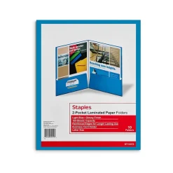 Pocket Folders|Staples Glossy 2-Pocket Paper Folder, , 10/Pack (13373-CC) Light blue