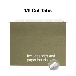 Hanging File Folders|Staples ® Hanging File Folders, 5-Tab, Letter Size, Standard Green, 250/Carton (ST116764CT)