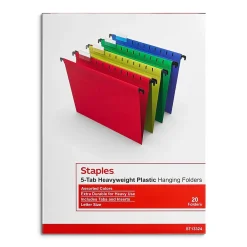 Hanging File Folders|Staples ® Hanging File Folder, 5-Tab, Letter Size, Assorted, 20/Box (ST13324/TR13324)