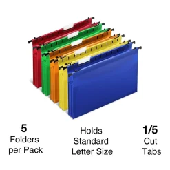 Hanging File Folders|Staples ® Hanging File Folder, 3.5" Expansion, Letter Size, Assorted, 5/Pack (TR36330/36330)