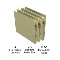 Hanging File Folders|Staples Hanging File Pockets, 3.5" Expansion, Staight Cut, Letter Size, , 4/Box (ST260828-CC) Standard Green