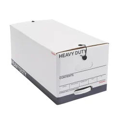 File Storage|Staples Heavy Duty File Box, String and Button Lid, Letter, White/Gray, 4/Pack (TR59222)