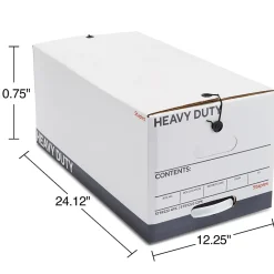 File Storage|Staples Heavy Duty File Box, String and Button Lid, Letter, White/Gray, 4/Pack (TR59222)