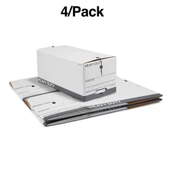 File Storage|Staples Heavy Duty File Box, String and Button Lid, Letter, White/Gray, 4/Pack (TR59222)