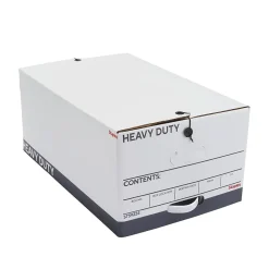 File Storage|Staples Heavy Duty File Box, String and Button Lid, Legal, White/Gray, 4/Pack (TR59224)