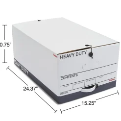 File Storage|Staples Heavy Duty File Box, String and Button Lid, Legal, White/Gray, 4/Pack (TR59224)