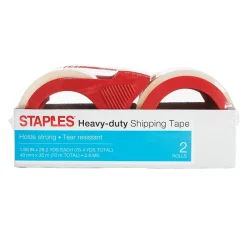 Outlet Staples ® Heavy Duty Packing Tape with Dispenser, 1.88" x 21.8 yds., Clear, 2/Pack (52531)