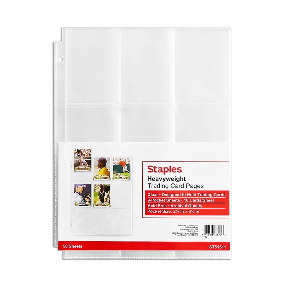 Sheet Protectors|Staples Heavy Weight Trading Card Pages, 8.5" x 11", Clear, 50/Pack (51511)