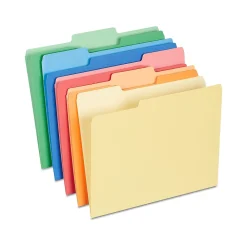 File Folders|Staples Heavyweight File Folders, 1/3-Cut Tab, Letter Size, , 50/Box (ST18363-CC) Assorted Colors
