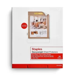Sheet Protectors|Staples Heavyweight Non-Glare Sheet Protector, 8.5" x 11", Clear, 50/Box (34749)