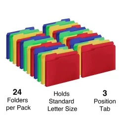 File Folders|Staples Heavyweight Reinforced File Folders, 1/3-Cut Tab, Letter Size, Assorted Colors, 24/Pack (TR10741-CC)