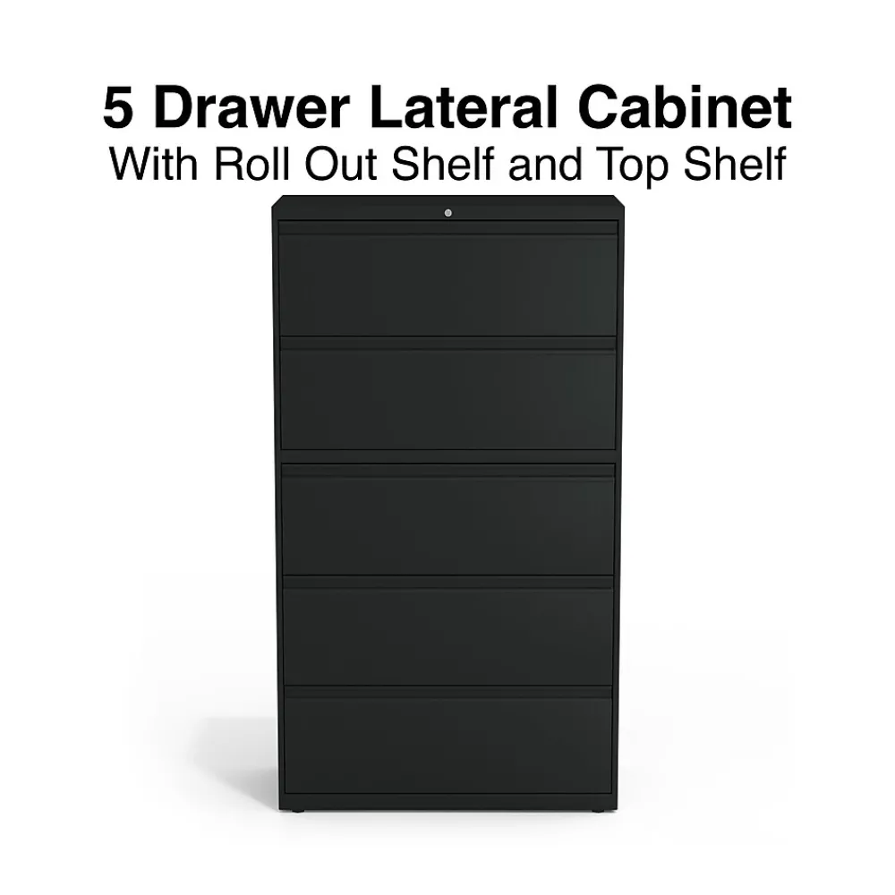 File Cabinets*Staples HL8000 Commercial 5-Drawer Lateral File Cabinet, Locking, Letter/Legal, Black, 36"W (21754D)