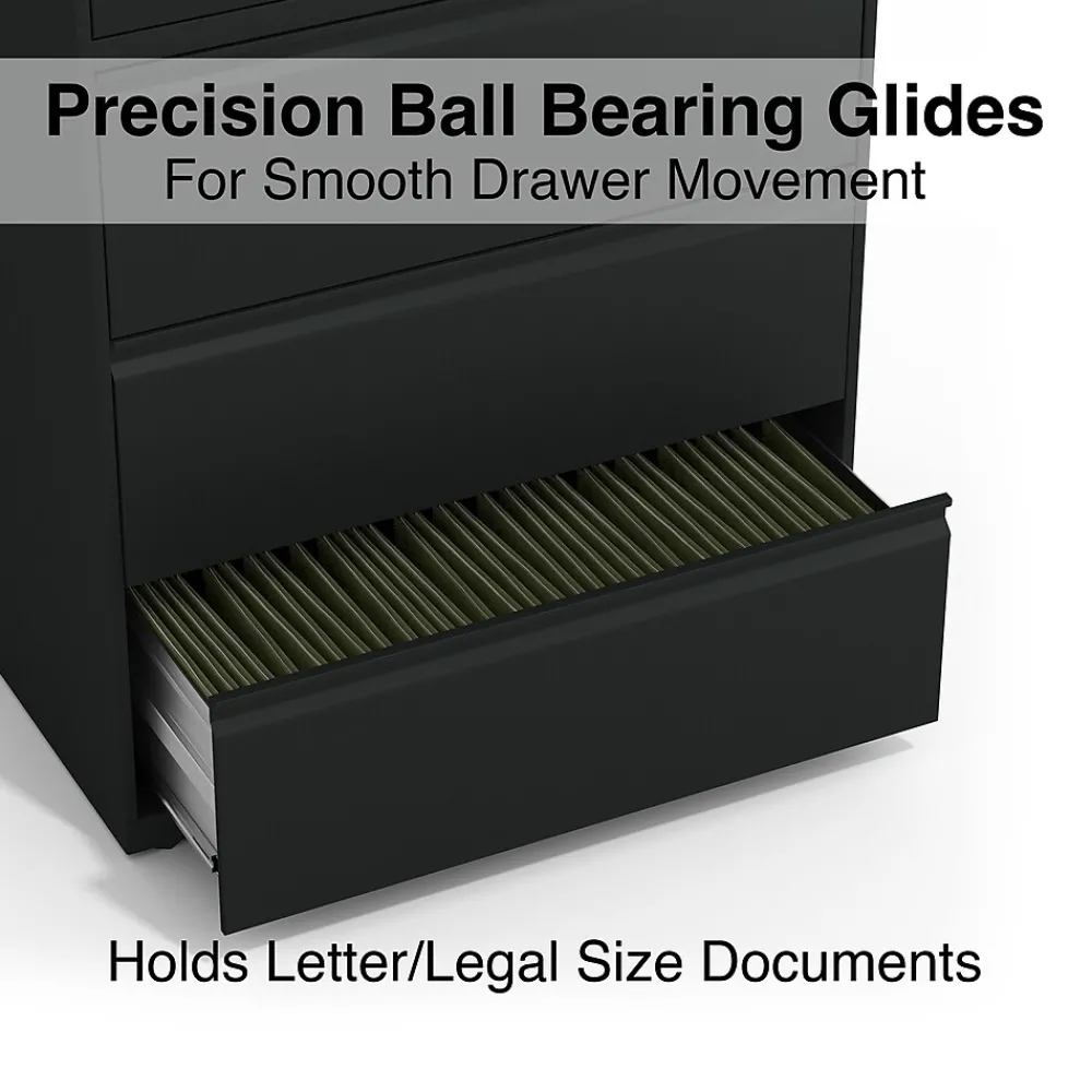 File Cabinets*Staples HL8000 Commercial 5-Drawer Lateral File Cabinet, Locking, Letter/Legal, Black, 36"W (21754D)