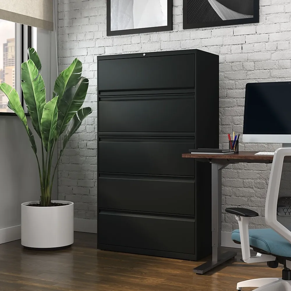 File Cabinets*Staples HL8000 Commercial 5-Drawer Lateral File Cabinet, Locking, Letter/Legal, Black, 36"W (21754D)