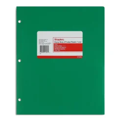 Pocket Folders|Staples 3-Hole Punched 2-Pocket Plastic Portfolio Folder, (ST52806-CC) Green