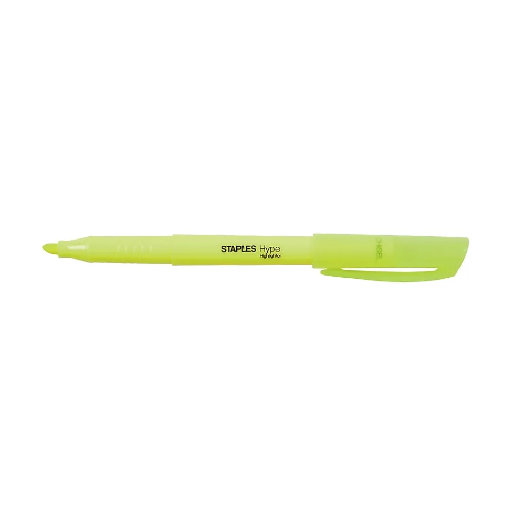 Highlighters|Staples Hype Stick Highlighters, Chisel, Yellow, 5/Pack (29346)
