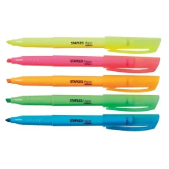 Highlighters|Staples Hype Stick Highlighters, Chisel, Assorted, 5/Pack (29349)
