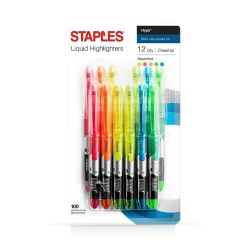 Highlighters|Staples Hype! Stick Highlighters, Chisel, Assorted, Dozen (14598)