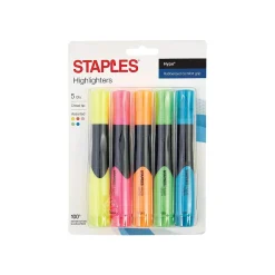 Highlighters|Staples Hype Tank Highlighters with Grip, Chisel Tip, Assorted, 5/Pack (29228)