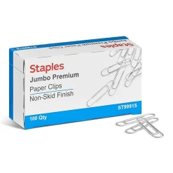 Clips & Fasteners|Staples Jumbo Paper Clips, Silver, 100/Box (A7026601A)