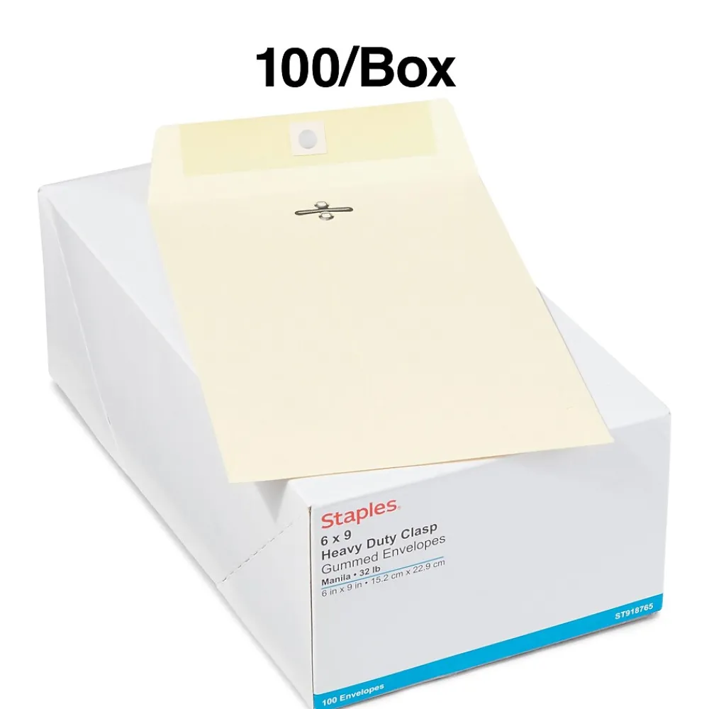 Staples Kraft Catalog Envelopes, 6" x 9", Manila, 100/Box (918765/19381)