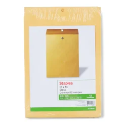 Sale Staples Kraft Clasp & Moistenable Glue Catalog Envelopes, 10" x 13", Brown Kraft, 12/Pack (ST19005/19005)