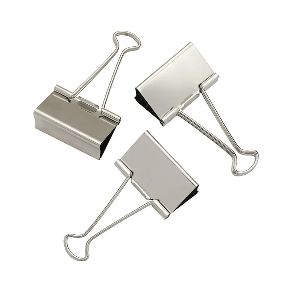Clips & Fasteners|Staples Large Binder Clips, Large, Satin Silver, 12/Pack (21598)