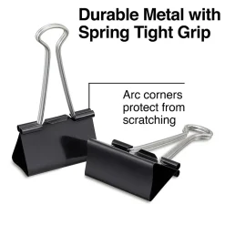 Clips & Fasteners|Staples Large Binder Clips, 1" Capacity, Black, 12 Clips/Pack (10669-CC)