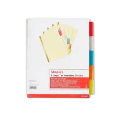 Dividers|Staples Large Tab Insertable Dividers, 5-Tab, Assorted Colors (13485/11109)