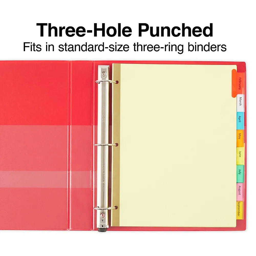 Dividers|Staples Large Tab Insertable Paper Divider, 8 Tabs, Buff with Assorted-Color Tabs, 4 Sets (13517/14483)